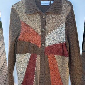 Alfred Dunner Brown and Orange Cardigan Sweater